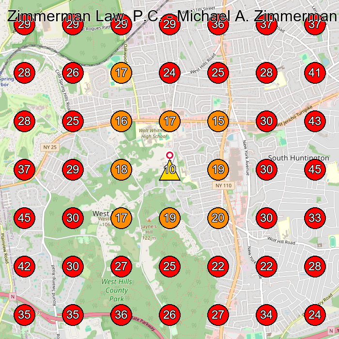 Zimmerman Law, P.C. - Michael A. Zimmerman Attorney At Law GeoGrid visibility map for Legal Services in Melville